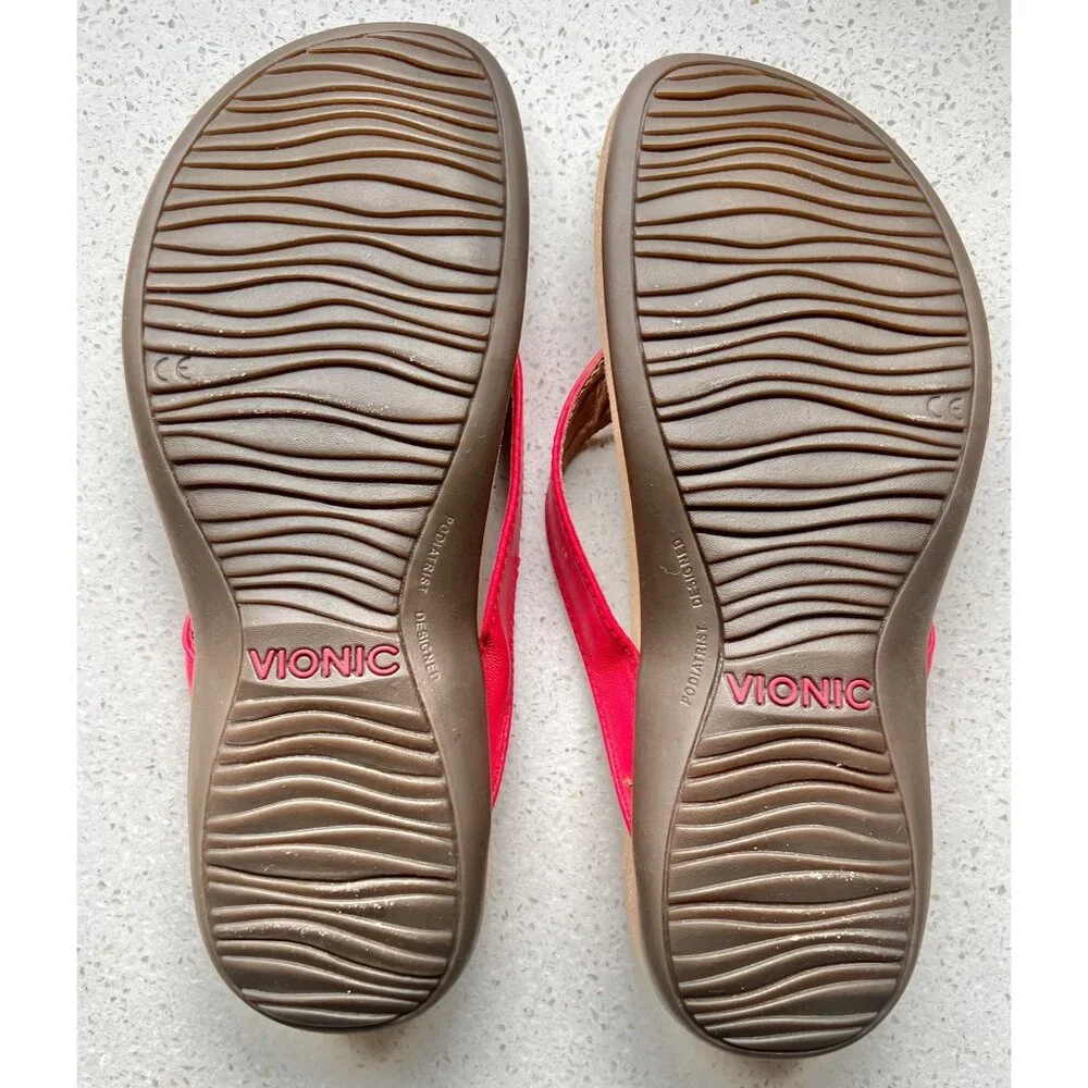 Vionic Womens Thongs Flip Flops Size 6 Red LeatherArch Support Buckle Strap - Picture 8 of 10